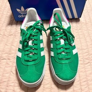 NEW IN BOX!! W8.5 Adidas Gazelle Bold “Green Lucid Pink”